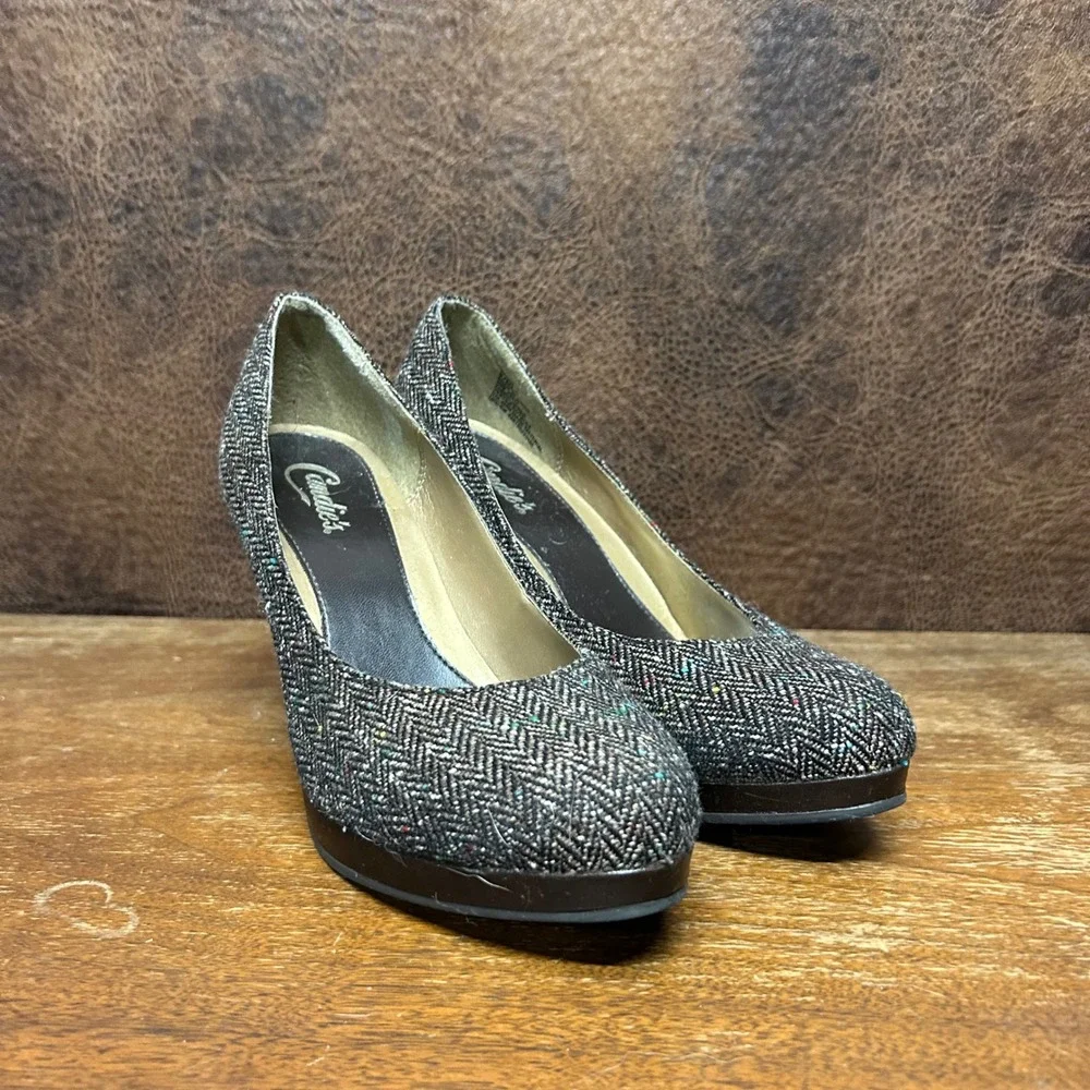 Candie's Tweed 9 medium Chunky Pump Heel Business Casual Neutral Work - Picture 6 of 8
